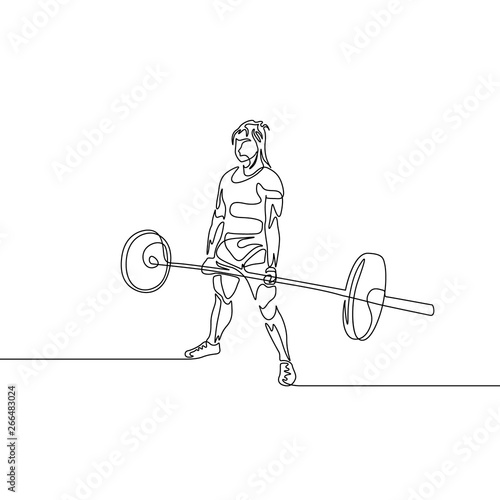 Continuous one line drawing powerlifter perform deadlift. Powerlifting, sport theme.