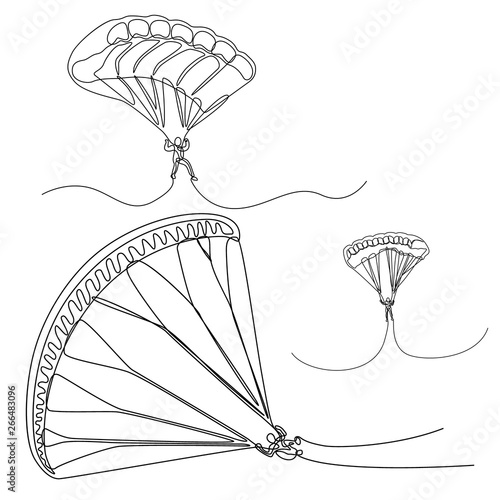 Continuous line set of Parachutist, skydivers, Vector parachut jumper