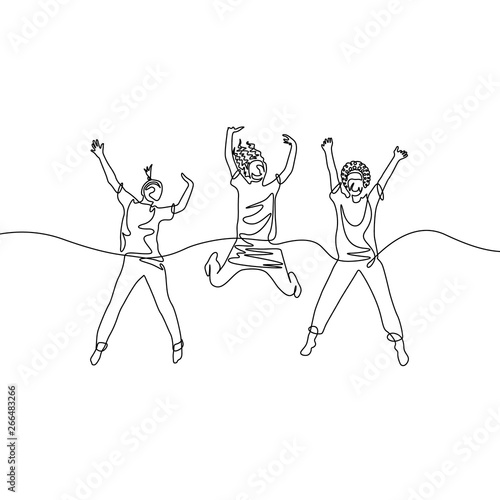 Continuous one line three jumping girls