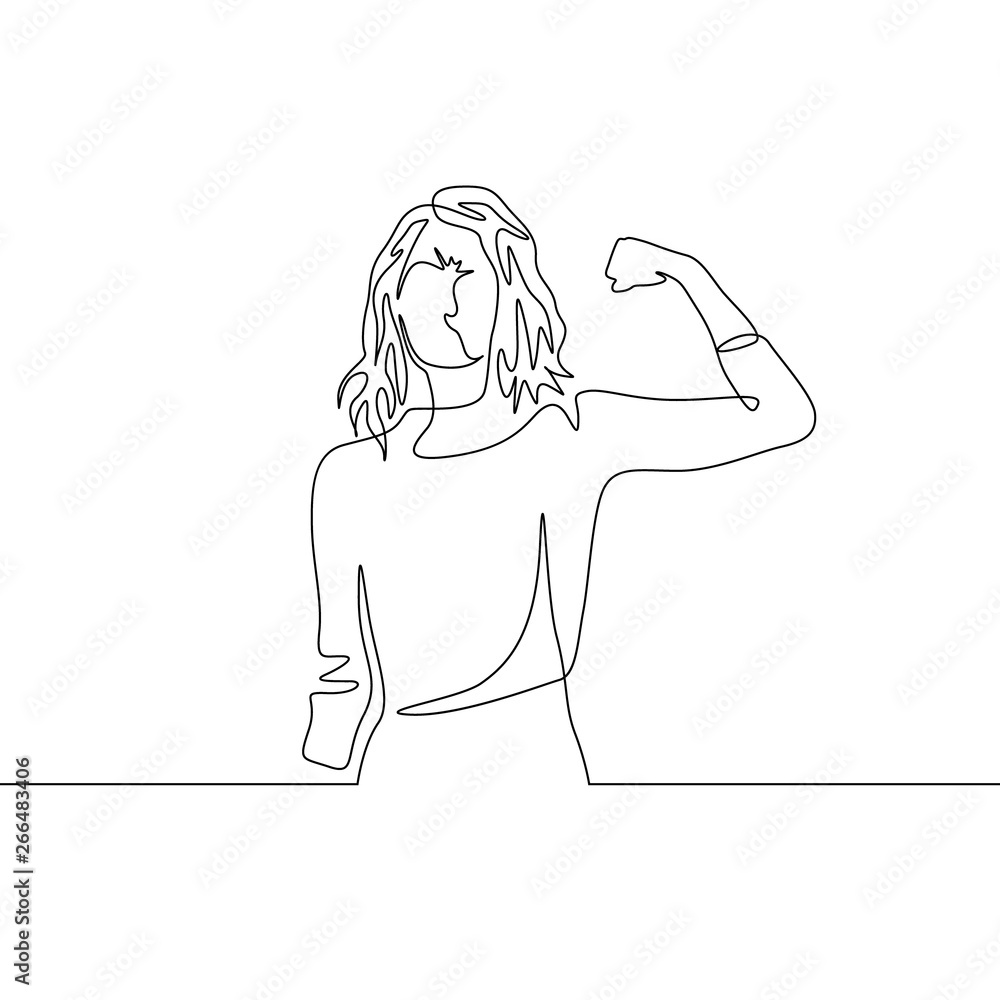 Vecteur Stock Continuous one line drawing long hair girl power pose | Adobe  Stock