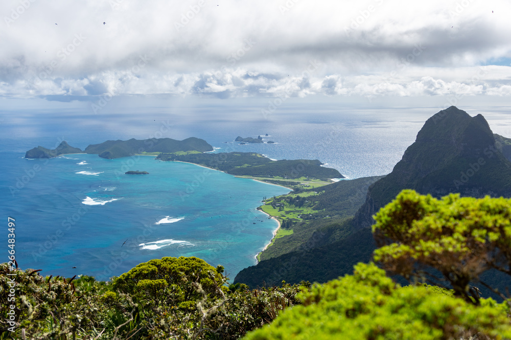 Beautiful view from the summit of Mount Gower (875 meters above sea level), highest point on Lord Howe Island, a pacific subtropical island in the Tasman Sea, belonging to New South Wales, Australia.