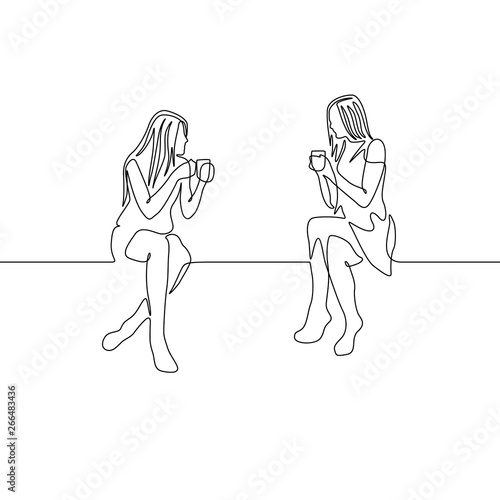 Obraz na płótnie Continuous one line drawing two womans chat over a cup of tea w salonie