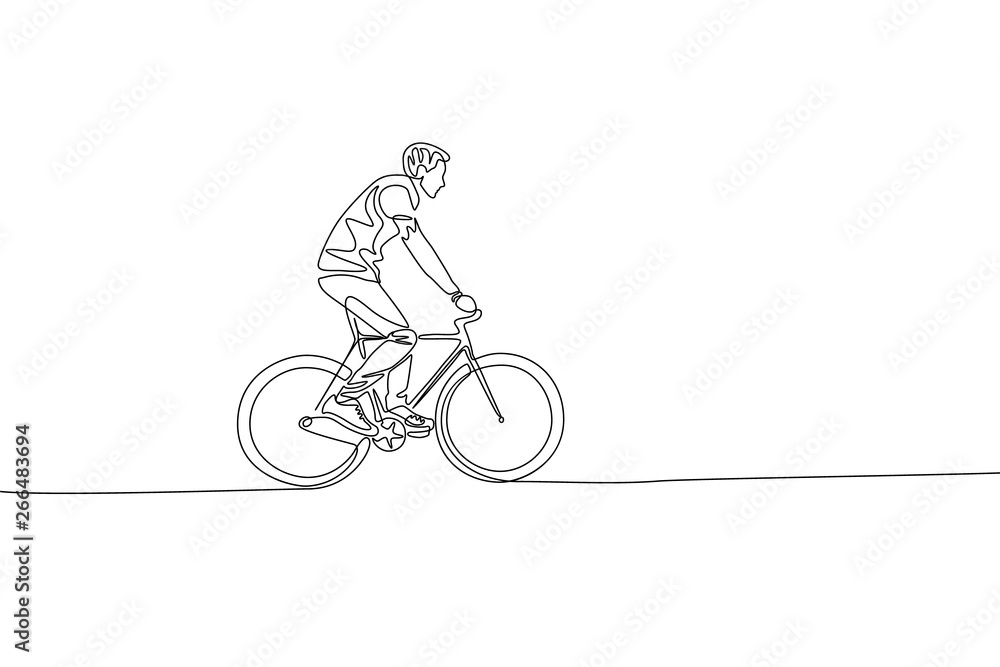 Obraz premium Continuous one line drawing man riding a bicycle