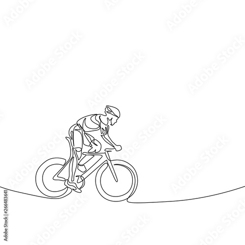 Continuous one line cyclist in a helmet riding a bicycle