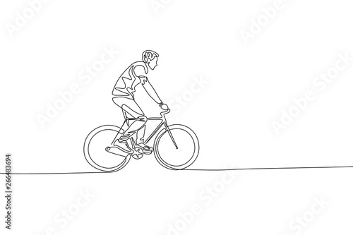 Continuous one line drawing man riding a bicycle