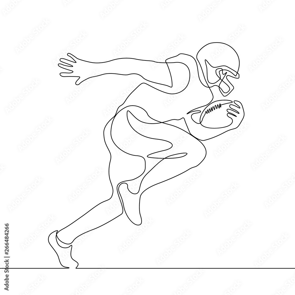 Continuous one line drawing running american football player
