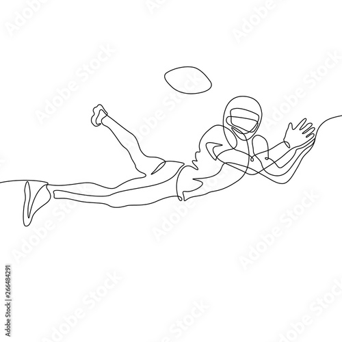Continuous one line drawing american football player jump to catch the ball