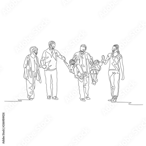 Continuous one line family multi generation, Parents swinging kids