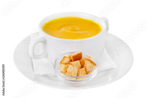 Soup in a white plate isolated white
