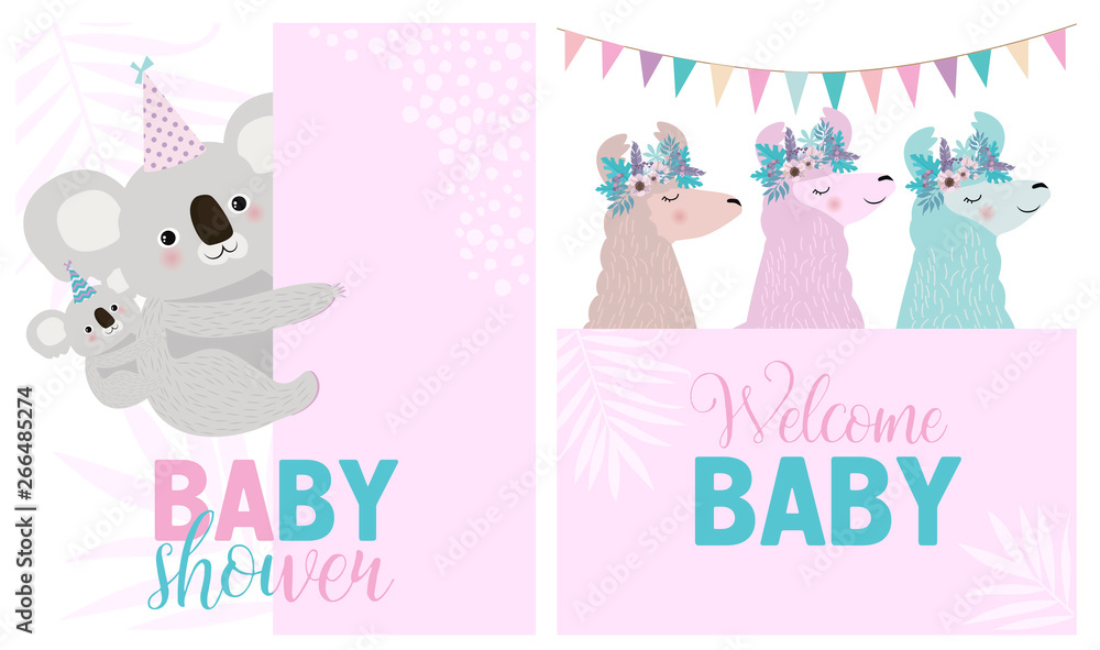 Set of cute cards for Baby Shower with fun animals. Editable vector illustration. Set of cute cards for Baby Shower with fun animals. Editable vector illustration.