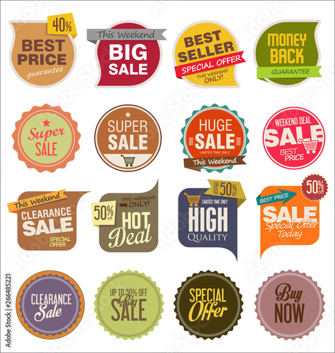 Sale banner templates design and special offer tags collection