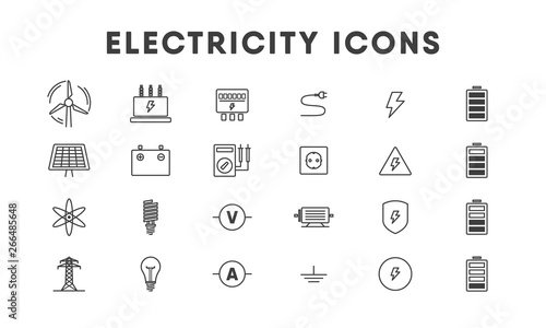 Electricity line icon set. Vector