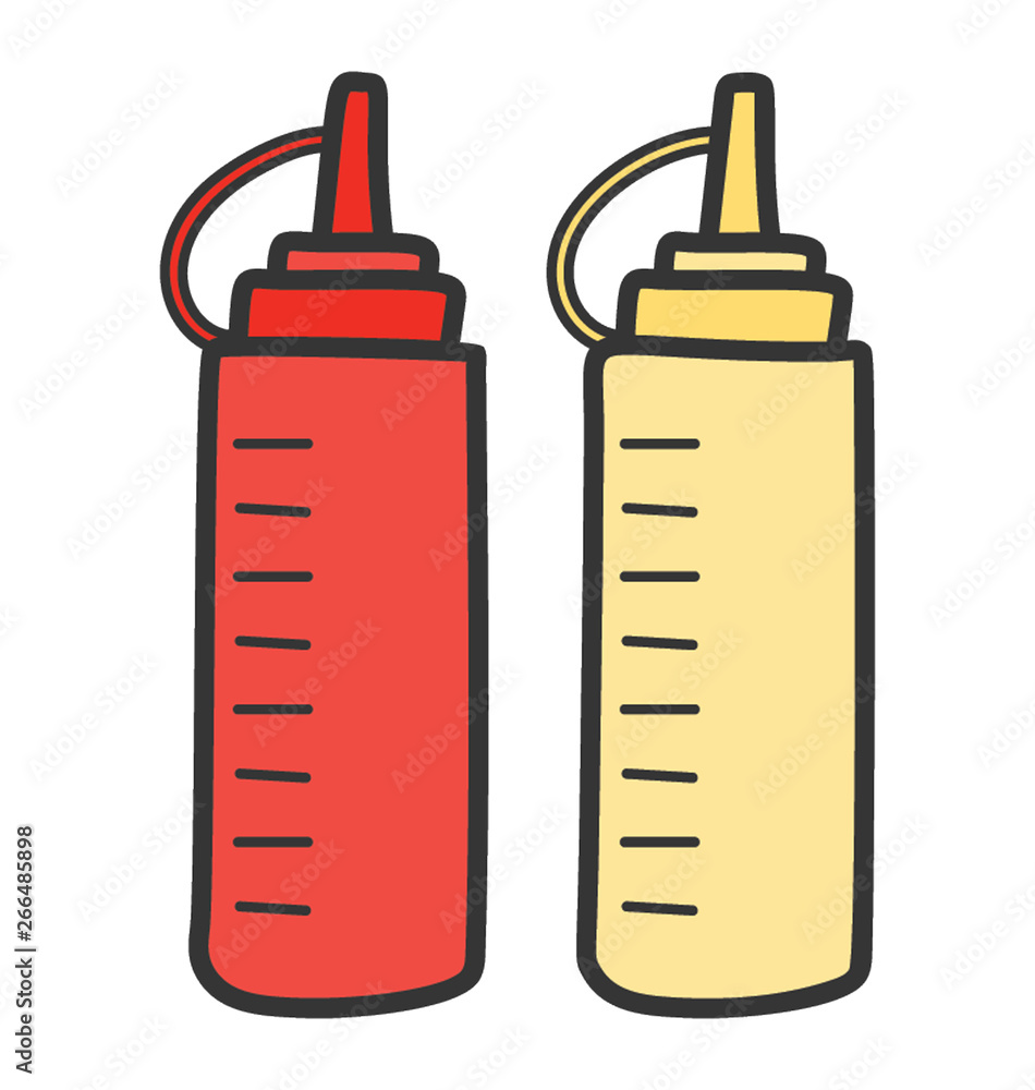 Squeezable silicone bottle of ketchup icon, doodle design. Squeezable silicone bottle of ketchup icon, doodle design.