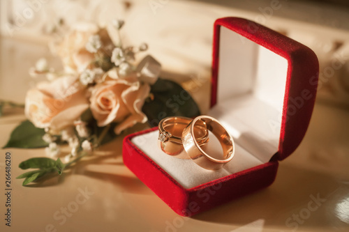 gold rings in a red box. Close up
