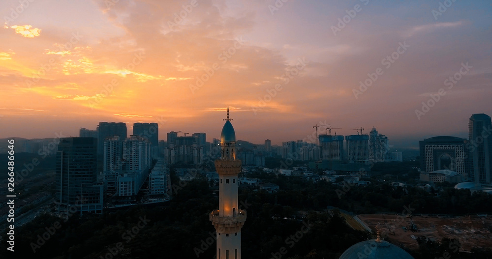 Aerial view of the Federal Territory Mosque, also known as Masjid Wilayah Persekutuan, during daytime in Kuala Lumpur - Malaysia