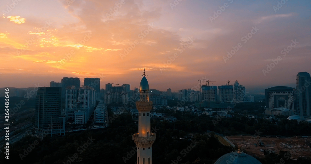 Fototapeta premium Aerial view of the Federal Territory Mosque, also known as Masjid Wilayah Persekutuan, during daytime in Kuala Lumpur - Malaysia