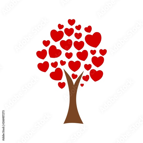 Tree with leafs of hearts icon logo sign