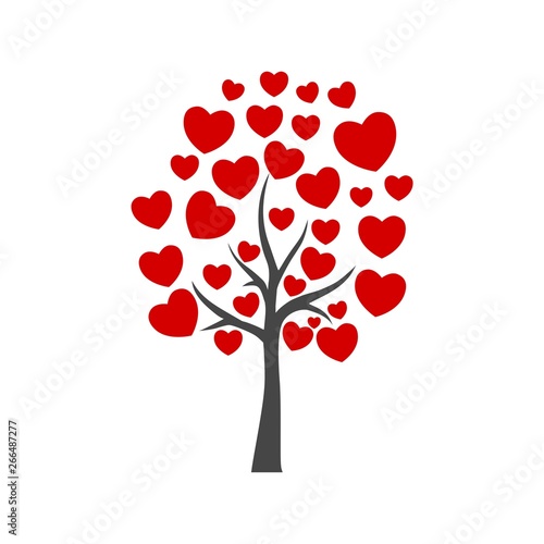 Tree with leafs of hearts icon logo sign
