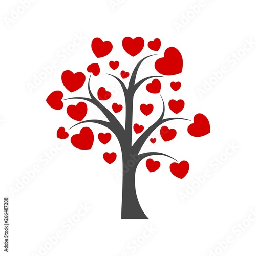 Tree with leafs of hearts icon logo sign