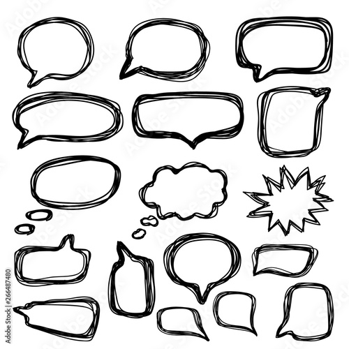 Bubbles speech doodle set. Hand drawn doodle style. Vector.