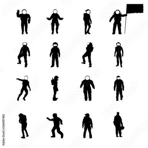 Silhouettes of Cosmonauts set, vector