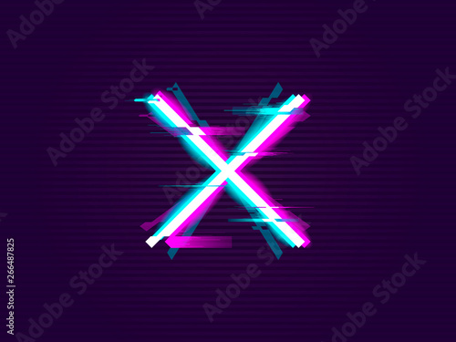 Obraz na płótnie Glitched cross or X Design. Distorted Glitch Style. Glow Design for Graphic Design - Banner, Poster, Flyer, Brochure, Card. Vector Illustration. w salonie