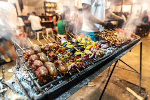 Filipino style shrimp, sausage and vegetable barbeque
