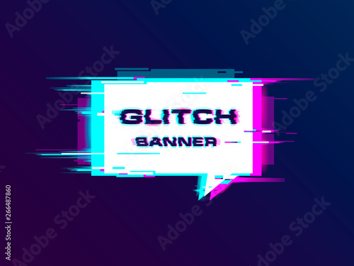 Vector distorted glitch style promotion banner, price tag, speech bubble, sticker, badge, poster with text placeholder.