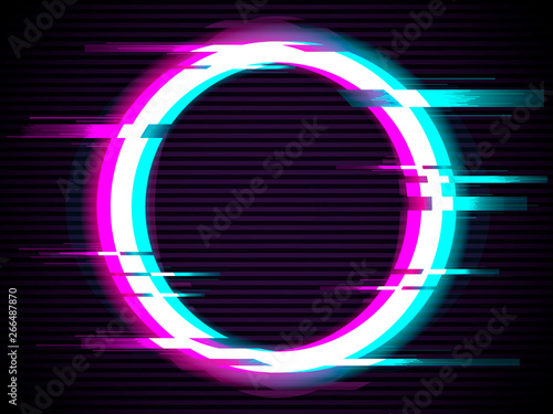 Obraz na płótnie An illuminated circle with glitch effect. Glitched Circle Frame Design. Distorted Glitch Style Modern Background. Glow Design for Banner, Poster, Flyer, Brochure, Card. Glitch Vector illustration. w salonie