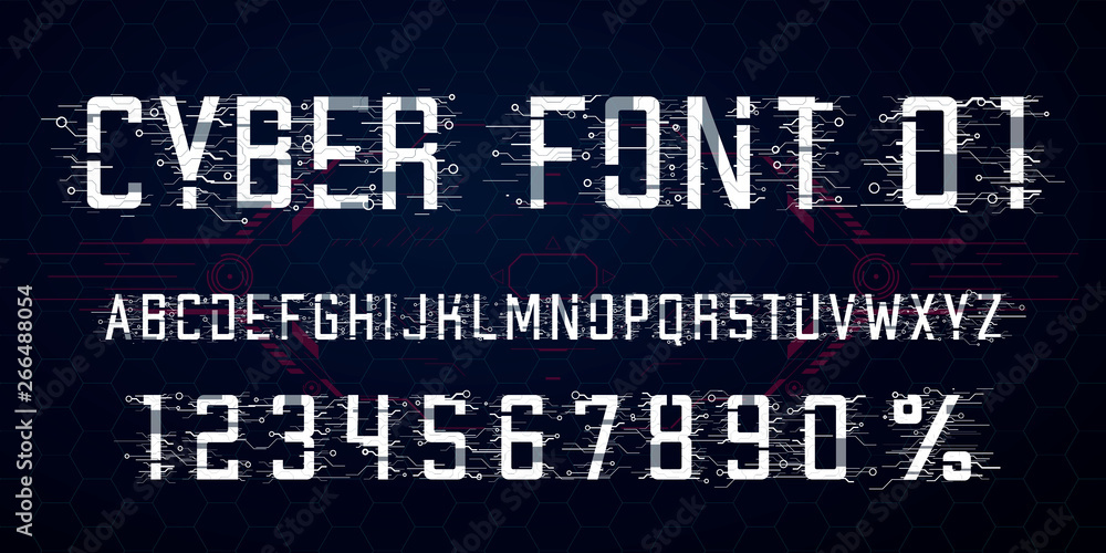Digital vector Font design. Letters, Numbers and percent symbol for advertising materials, web and app. Cyber Monday. Hi-tech style alphabet and numbers. Tech theme. Digital vector Font design. Letters, Numbers and percent symbol for advertising materials, web and app. Cyber Monday. Hi-tech style alphabet and numbers. Tech theme.