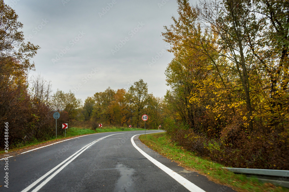 Winding mountain road in autumn. 