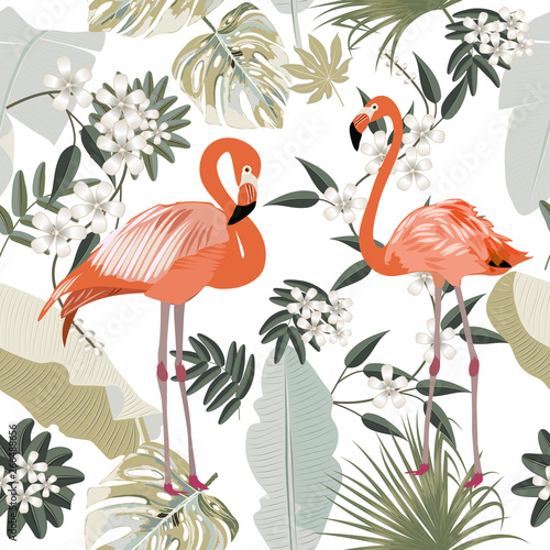 Vector tropical seamless pattern in olive green colors. Botany design.