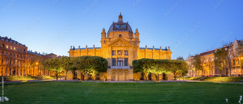 Panoramic View of the Art Pavilion at Dusk in Zagreb - Croatia