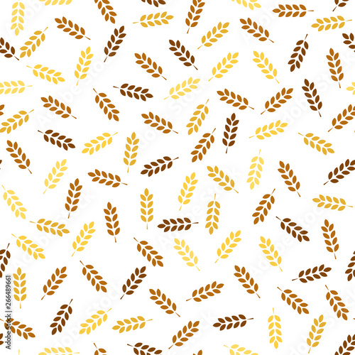 Wheat seamless pattern. Vector seamless pattern with silhouettes of wheat ears. Whole grain, natural, organic background for bakery package, bread products. Vector illustration. Corn texture. - Vector