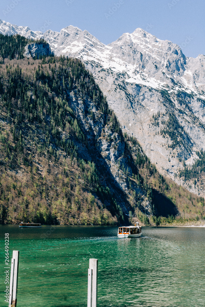 Boat in the alps in Bavaria, mountain lake