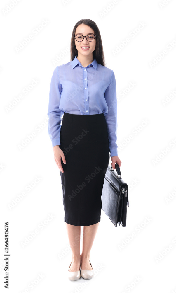 Beautiful young businesswoman on white background Beautiful young businesswoman on white background