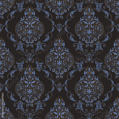 Vector damask seamless pattern background. Classical luxury old fashioned damask ornament, royal victorian seamless texture for wallpapers, textile, wrapping. Exquisite floral baroque template.