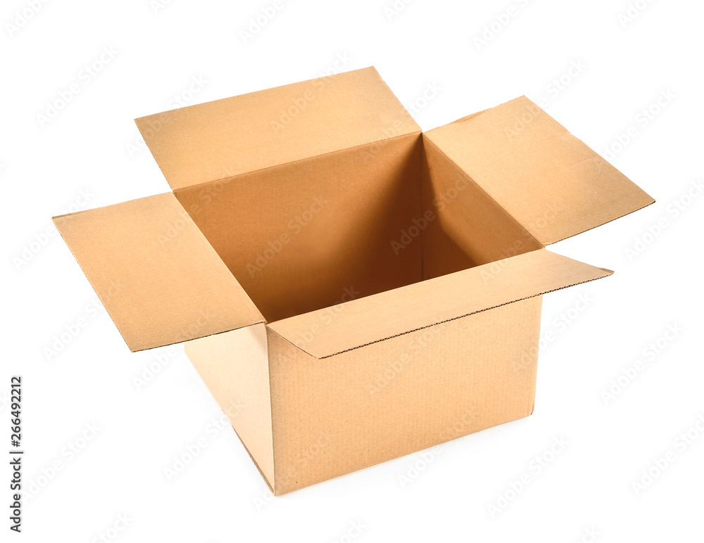 Open cardboard box on white background Open cardboard box on white background