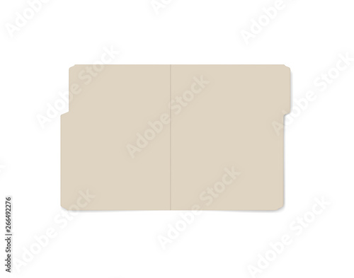 Open tabbed file folder isolated on white background, realistic mockup. Letter size manila folder, vector template