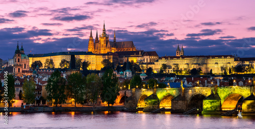 Prague, The castle and Vltava river at night