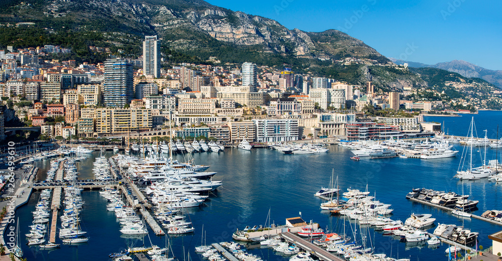 Monaco, Panoramic view of Monaco harbor