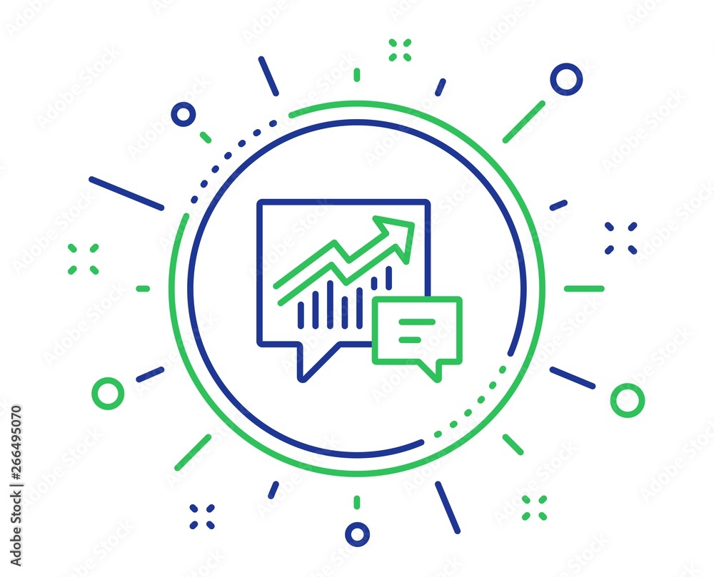 Chart line icon. Report graph or Sales growth sign in speech bubble. Analysis and Statistics data symbol. Quality design elements. Technology accounting button. Editable stroke. Vector Chart line icon. Report graph or Sales growth sign in speech bubble. Analysis and Statistics data symbol. Quality design elements. Technology accounting button. Editable stroke. Vector