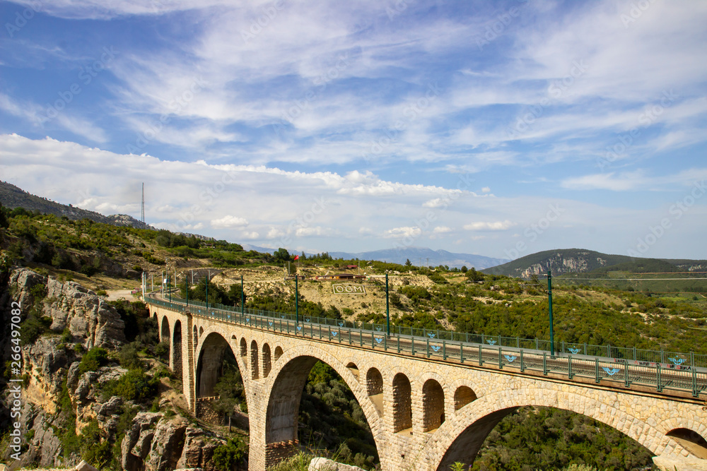 Fototapeta premium View of the historical Varda stone bridge. This is a railway bridge in Adana, Turkey. This is the last James Bond (skyfall) movie was filmed on the bridge