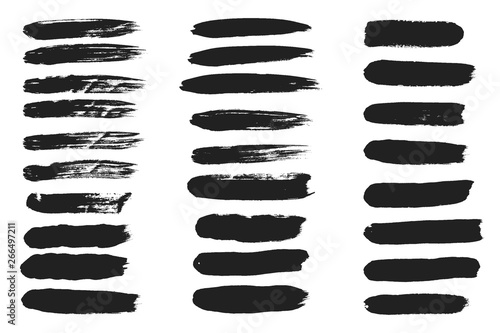Collection of line hand drawn trace brush strokes black paint texture set vector illustration isolated on white background. Calligraphy brushes high detail abstract elements.