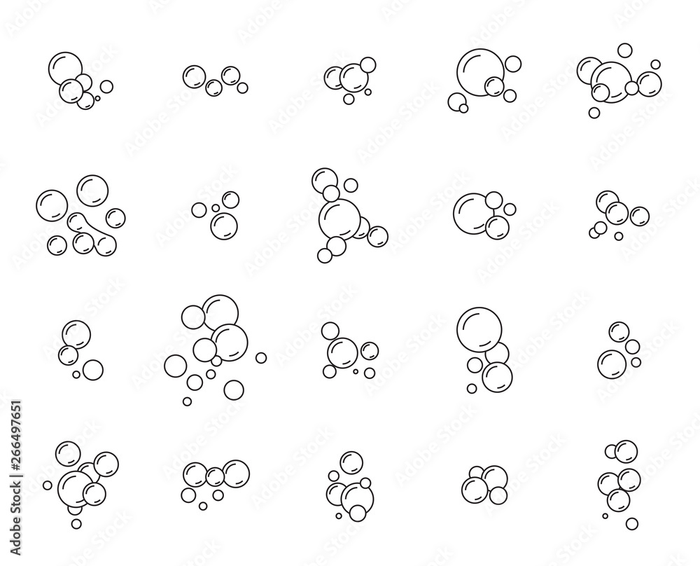 Soap Bubbles Icons. Collection of Thin Line Soap Bubbles Symbols ...