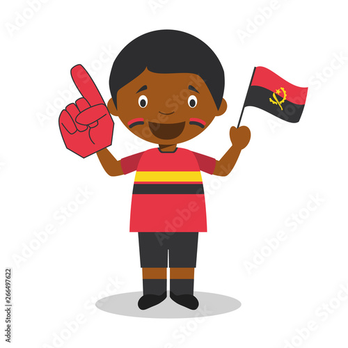 National sport team fan from Angola with flag and glove Vector Illustration