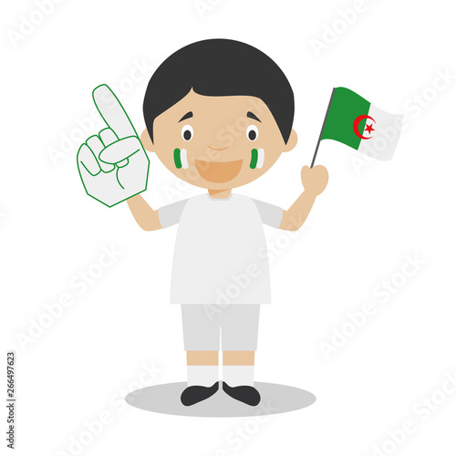 National sport team fan from Algeria with flag and glove Vector Illustration