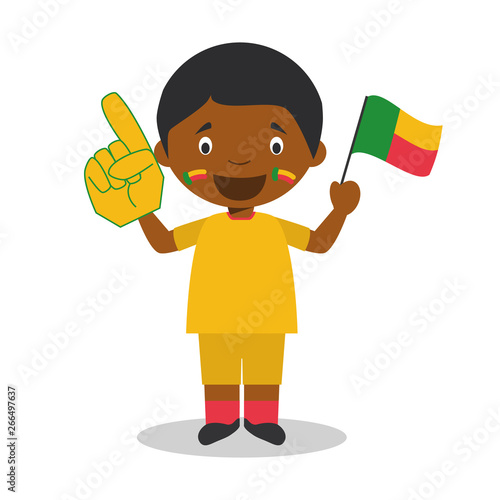 National sport team fan from Benin with flag and glove Vector Illustration