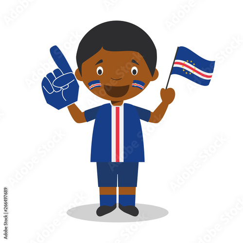 National sport team fan from Cape Verde with flag and glove Vector Illustration