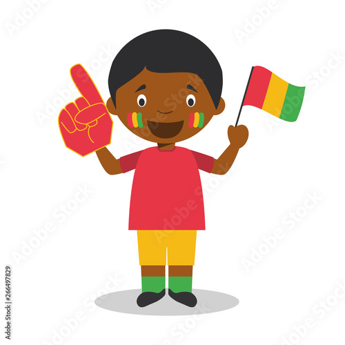 National sport team fan from Guinea with flag and glove Vector Illustration